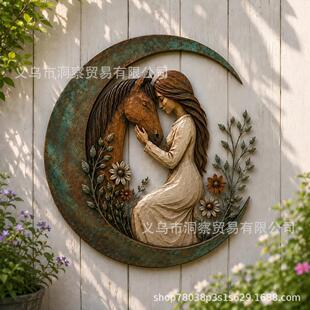 �羳Horse & Woman Crescent Moon Wall Decor�R��Ů�ˠ����b�