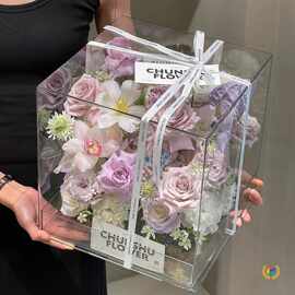 正方形亚克力花盒花束透明鲜花礼品包装盒永生花展示盒情人节