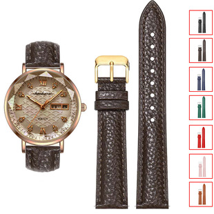 Spot Wholesale Pebbled Pattern Pin Buckle Genuine Leather Watch Strap Soft Waterproof Durable Watch Chain Colorful 10~22mm