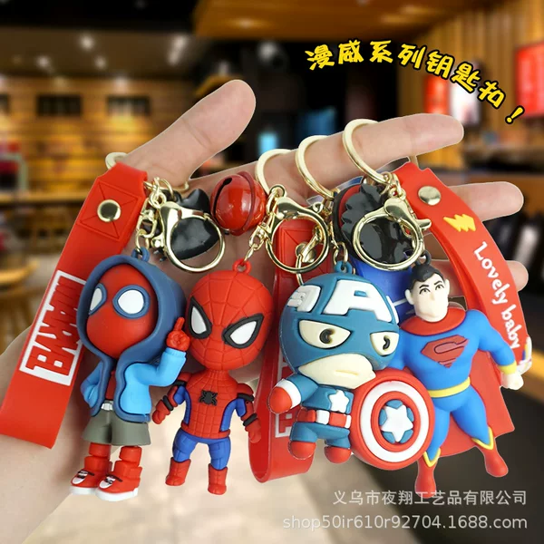 Cross-border Marvel Keychain Cartoon Doll Spider-Man Small Pendant Handsome Iron Man School Bag Car Hanging Foreign Trade