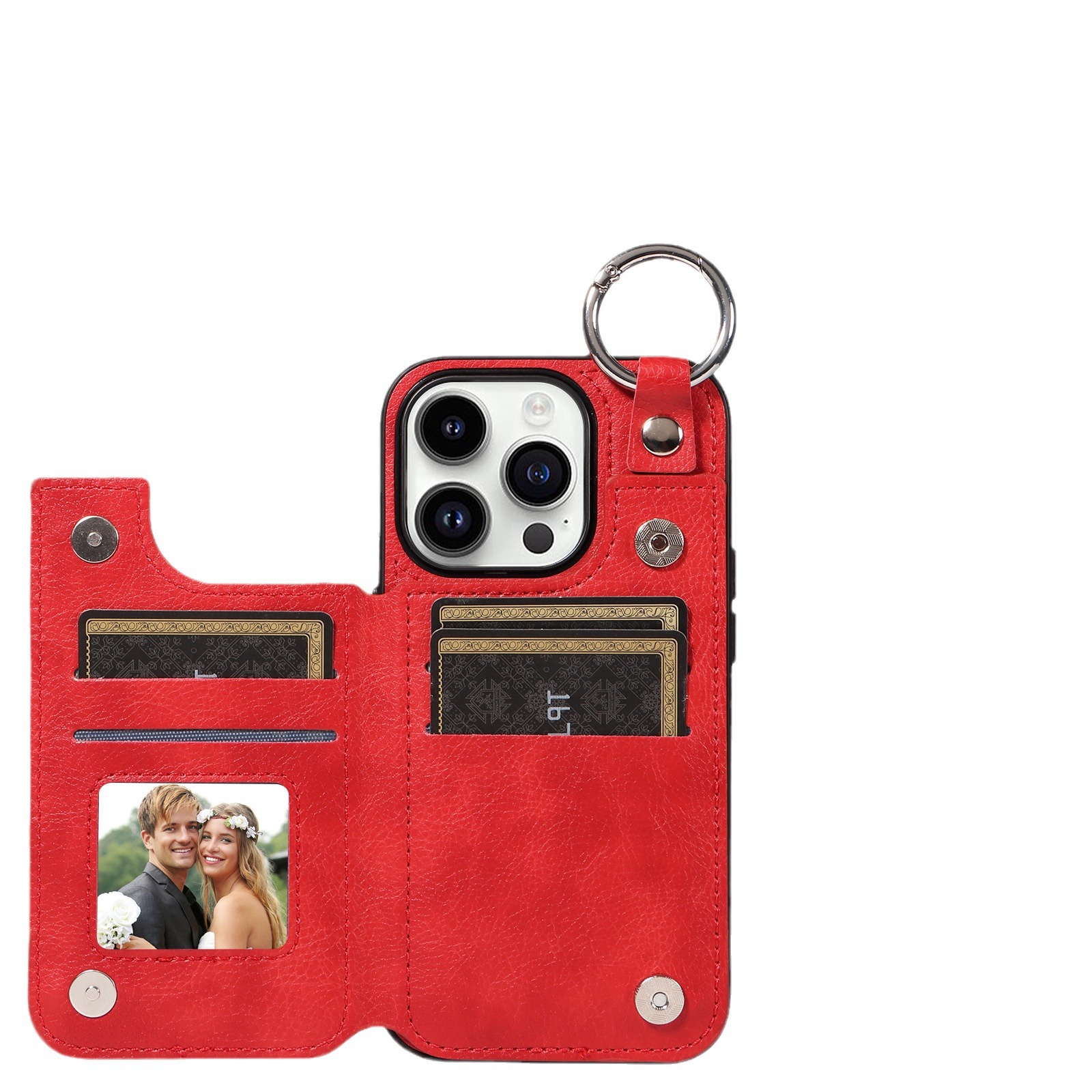Suitable for iPhone 15 PROMAX Litchi Pattern Left and Right Flip Samsung S24U Ring Buckle Bracket Card Inrt Leather_voghion.com