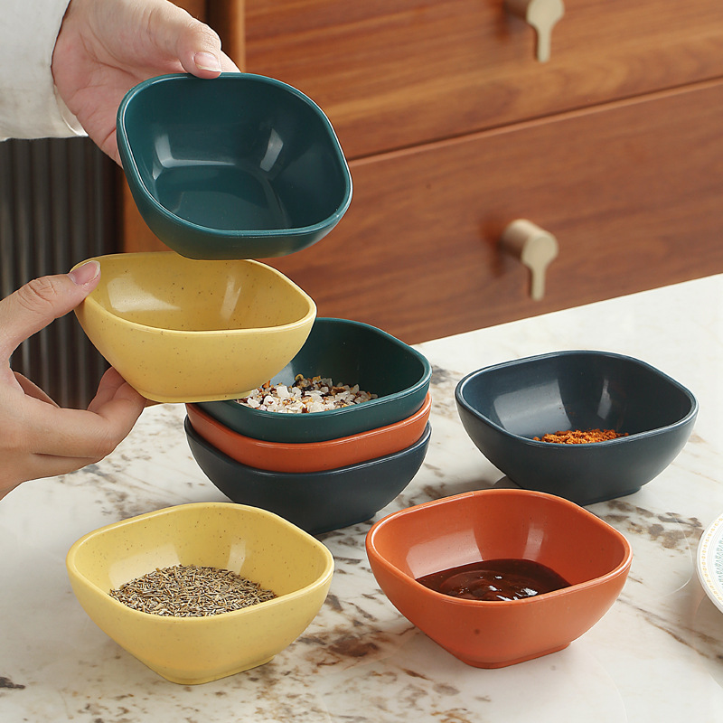 Plato de condimentos cuadrado de 4 pulgadas, 6 cajas de trigo, sopa de arroz, panela caliente, condimento de barbacoa, sopa de arroz, sopa de aceite, sopa de arroz, plato de condimentos