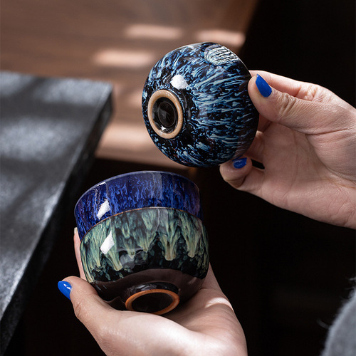 Yao change ceramic single cup Jianzhan Tianmu glaze tea cup tea bowl creative personal master cup large size tasting cup straw hat cup 