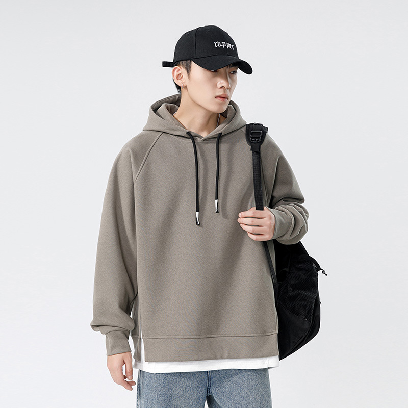 American Hooded Sweatshirt Men's Haichengyun Autumn and Winter New Trendy Brand Loose Pure Color Fake Two-Piece Men's Hoodie Jacket