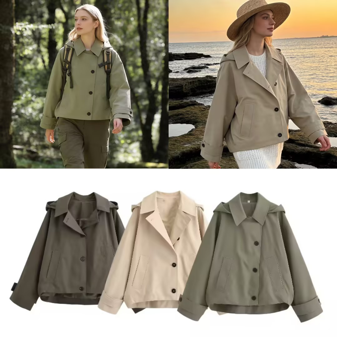 Cross-Border Wholesale 2026 New Foreign Trade European and American Women's Fashion Stylish Cape-Style Hooded Trench Coat