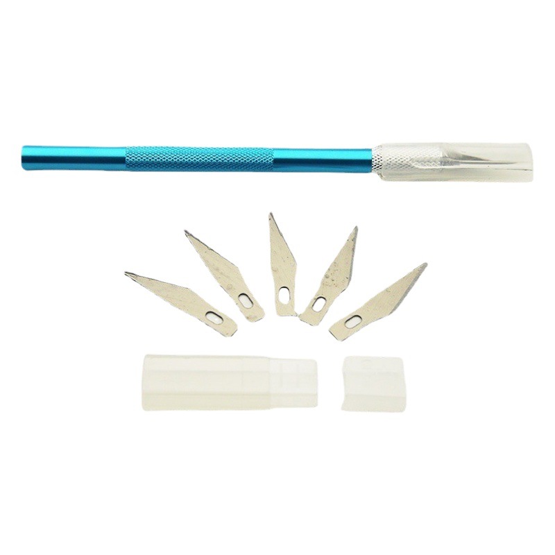 Neutral 6-color varilla de aluminio cuchillo de talla paquete de tarjetas de papel enviar 5 cuchillas de talla hecha a mano cuchillo traje al por mayor modelo de película herramienta