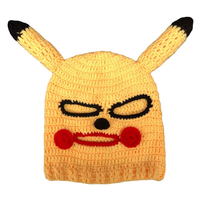 Internet Celebrity Wool Knitted Pikachu Hip Hop Funny Hat Autumn and Winter Warm Funny Headgear Halloween Party