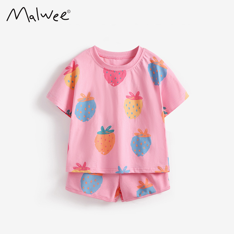 Trajes de niñas malwee transfronterizos de verano nuevos niños europeos y estadounidenses lindos niñas de cuello redondo manga corta dos piezas