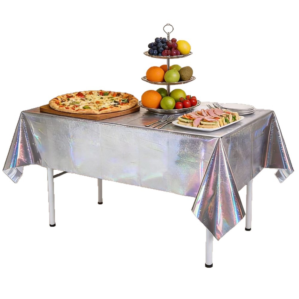 Transfronterizos desechables fantasía color láser tela de mesa fiesta de cumpleaños tela de decoración impermeable tela de mesa de plástico de diseño de vacaciones