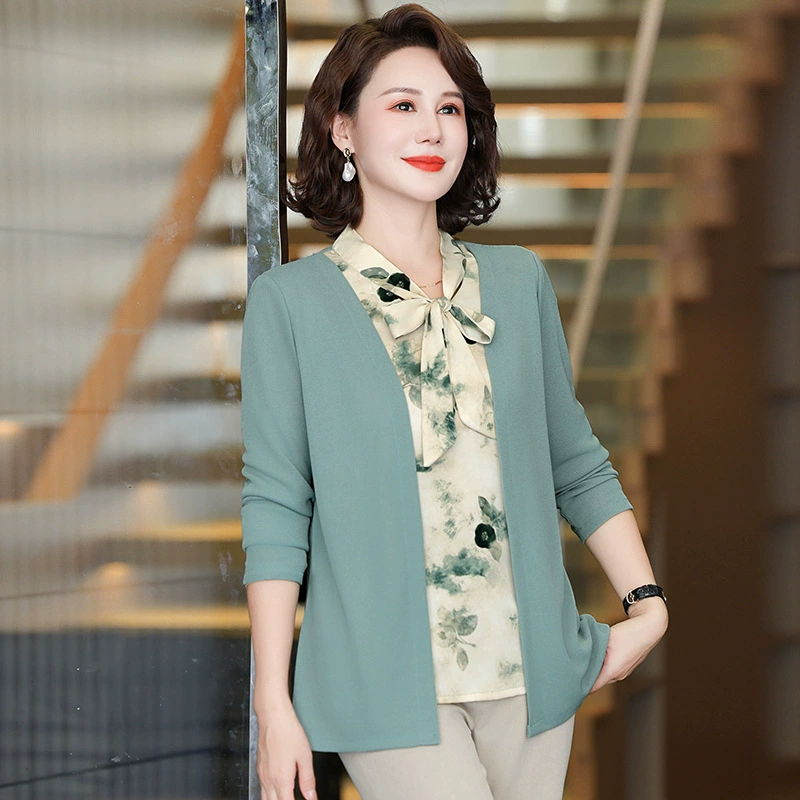 Вязаный базовый топ с длинными рукавами для мам, стильная женская рубашка среднего возраста, новая модная весенне-осенняя одежда.