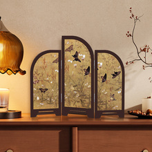 中古风桌面摆件新中式小屏风茶桌边柜斗柜装饰品可折叠复古摆画