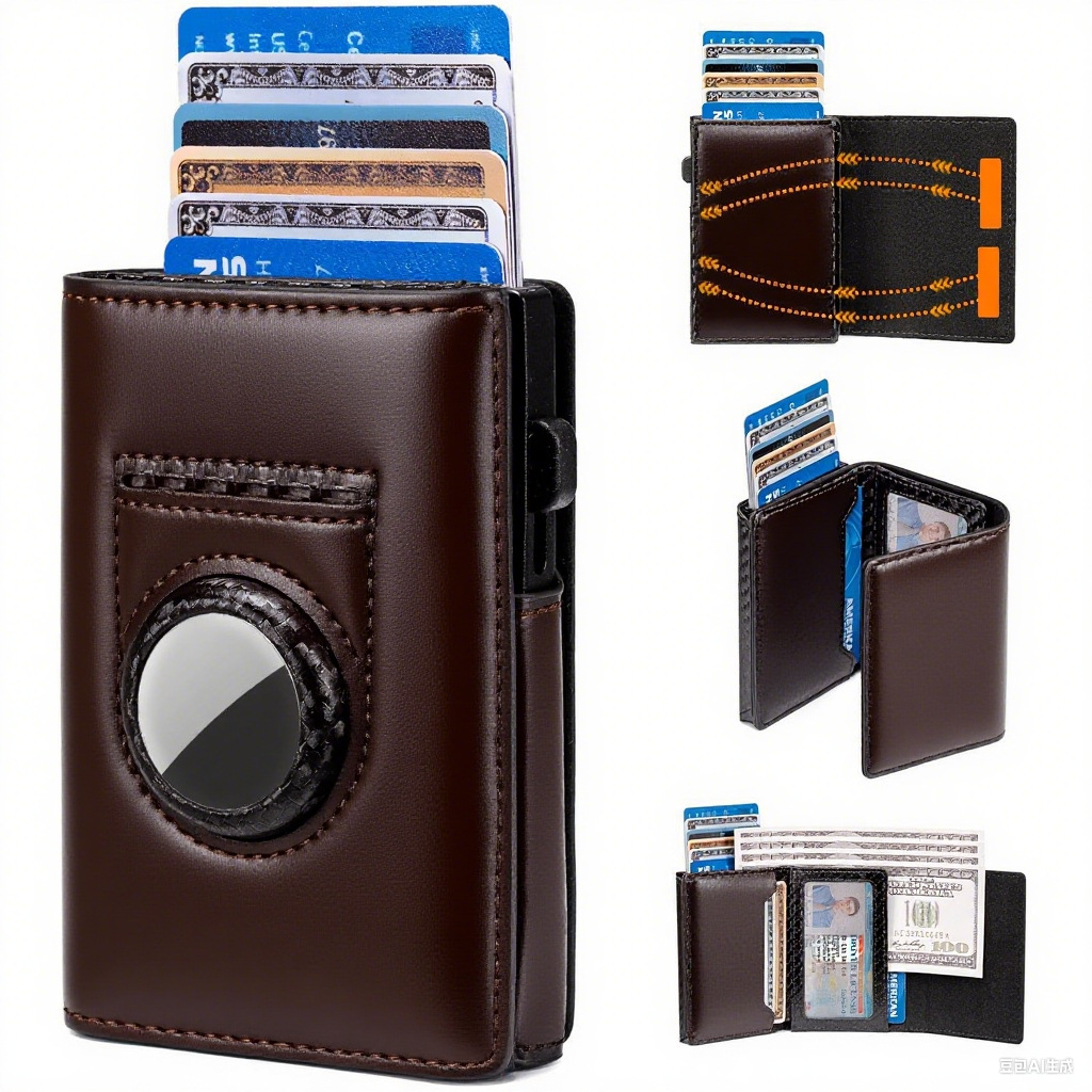 Amazon triple plegable RFID anti-robo bolsa deslizante con airtag posicionamiento cartera de cuero multifuncional cartera de hombre