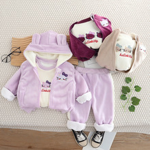 2025冬季外贸新款男童女童加绒马甲长袖三件套宝宝保暖长裤套装潮