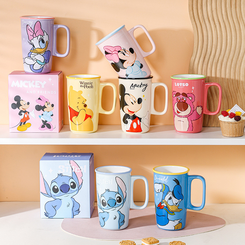 Mickey Water Cup, Large Capacity Mug, Stitch Household Milk Cup, High Aesthetic Value Cartoon Cup for Office Use