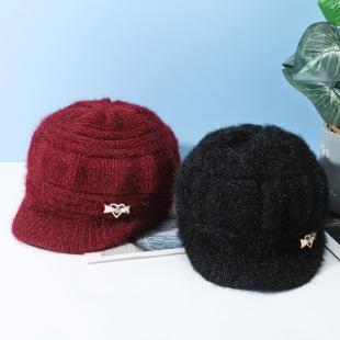 Winter fleece-lined Middle-aged and Elderly Hat Women's Knitted Wool Hat Women's Thickened Warm Ear Protection Hat Mother's Grandma Hat