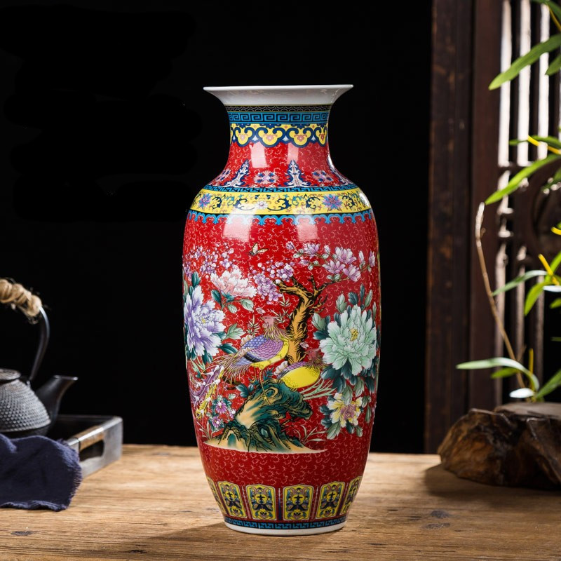 Jingdezhen Chinese style vase ceramic Buddha Guanyin bamboo dry flower flower arrangement hydroponic hall wine cabinet decoration item display item living room 
