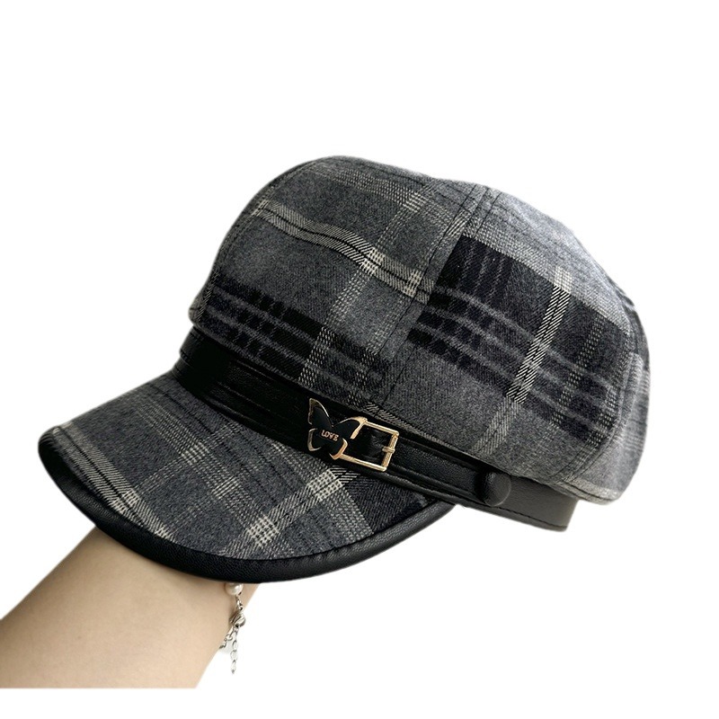 Inglés retrógrado sombrero octogonal mujeres otoño invierno grueso lana versátil sombrero pintor sombrero periódico de moda para mostrar la cara de la moda