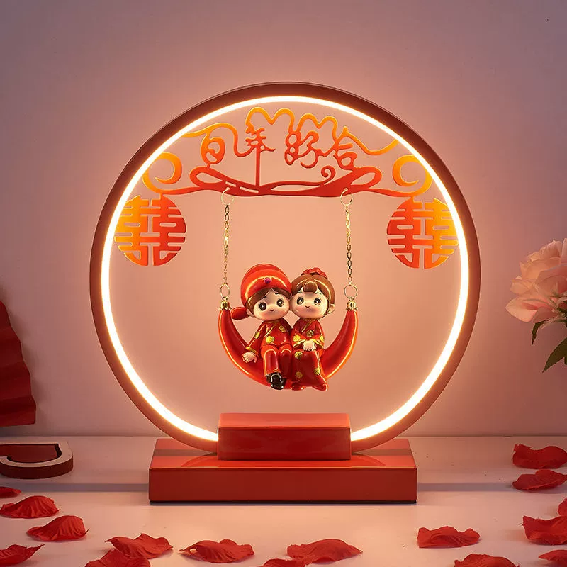 结婚台灯婚庆长明灯陪嫁灯婚房床头灯红色喜庆送新人闺蜜礼物一对