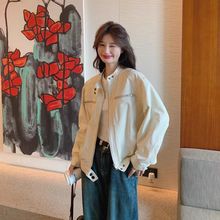 小个子美式复古立领工装外套女2025春秋新款宽松百搭短款休闲夹克