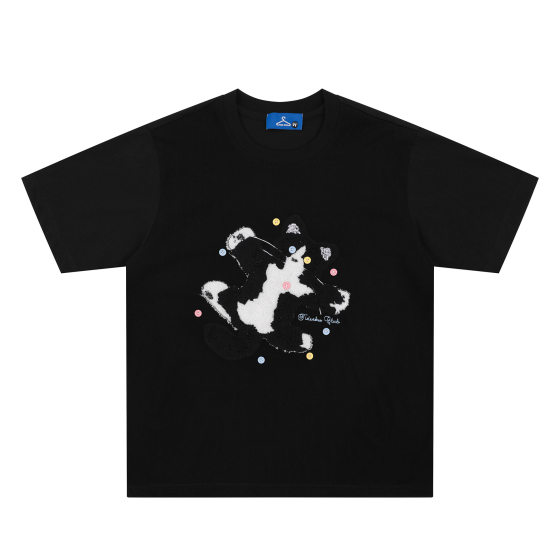 TIDEEKU New Cartoon Short-sleeved Women's Cartoon Kitten Embroidered Loose Short Top Fresh Sweet Round Neck T-shirt