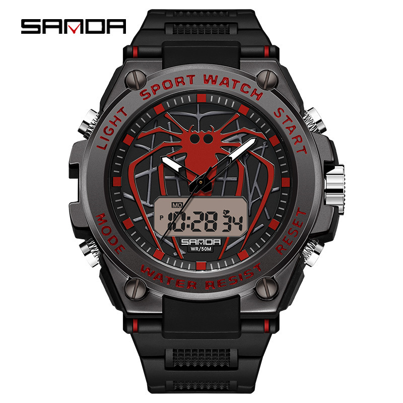 Sanda nuevo reloj araña luminoso impermeable reloj electrónico moda personalidad juventud reloj despertador reloj de los hombres 3159