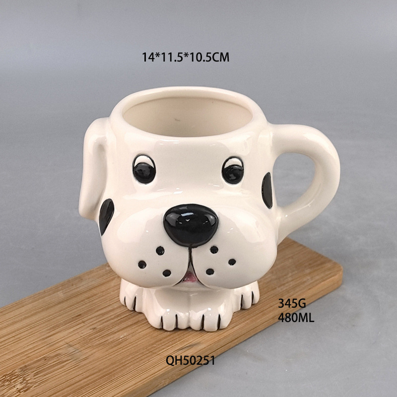 Taza de cerámica 3D estereoscópica de perro de manchas, taza de marca roja, taza de agua práctica