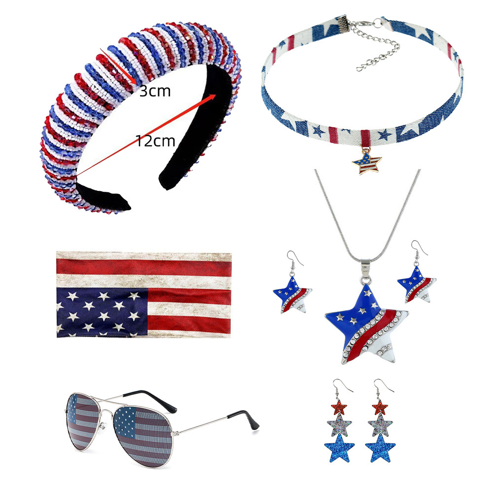 Gafas del Día de la Independencia de los Estados Unidos Diadema de carnaval Diadema Diadema Pendientes Pestañas postizas Gafas de bandera