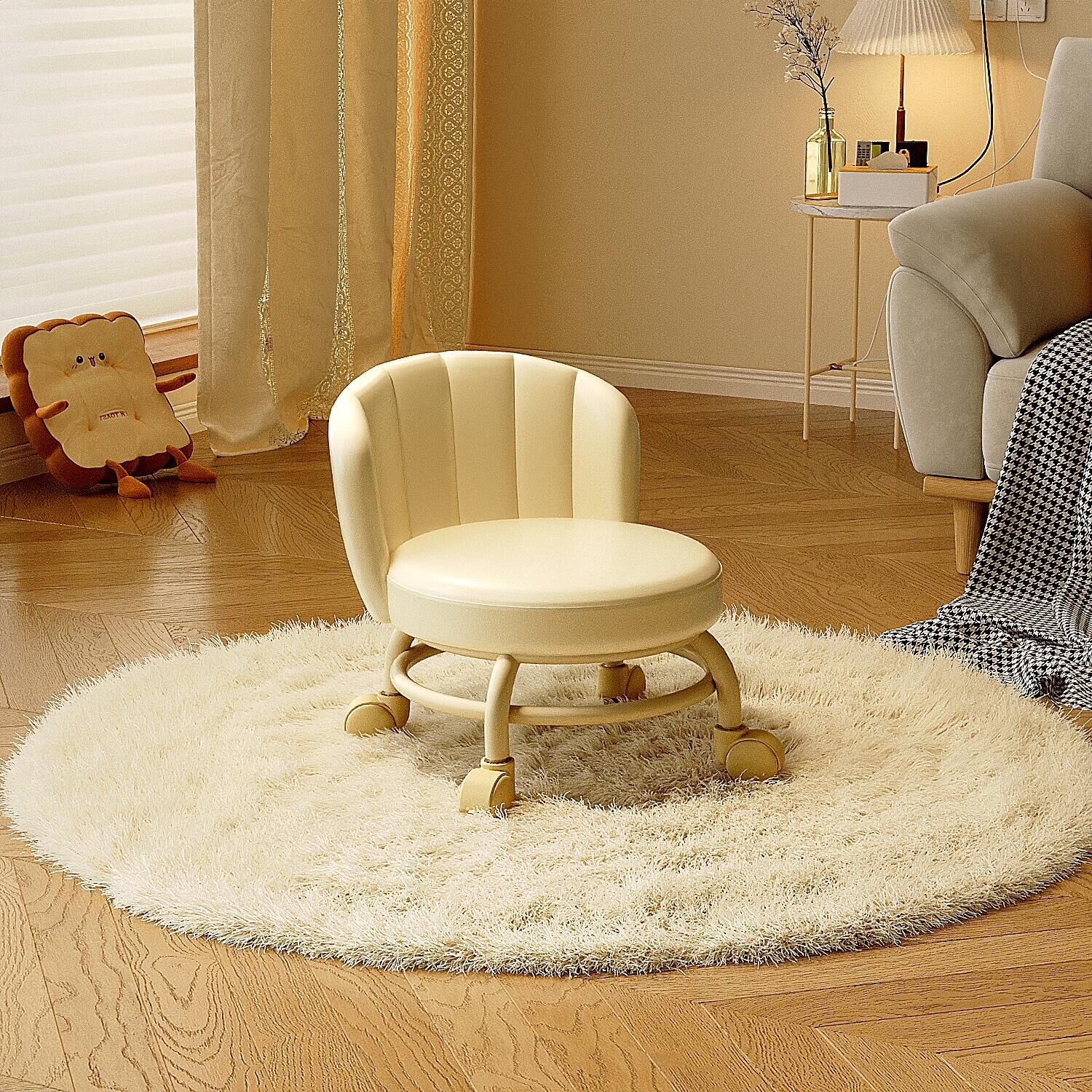 Rueda universal, pequeño taburete doméstico, polea, taburete bajo con artefactos para niños, taburete redondo para niños, silla de respaldo pequeño con polea