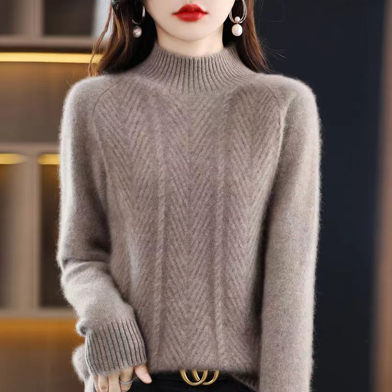 【Brand Selection】Women's Knitted Pullover Sweater with Half Turtleneck, Elegant Inner Layer for Moms, Plus Size Thickened Base Shirt