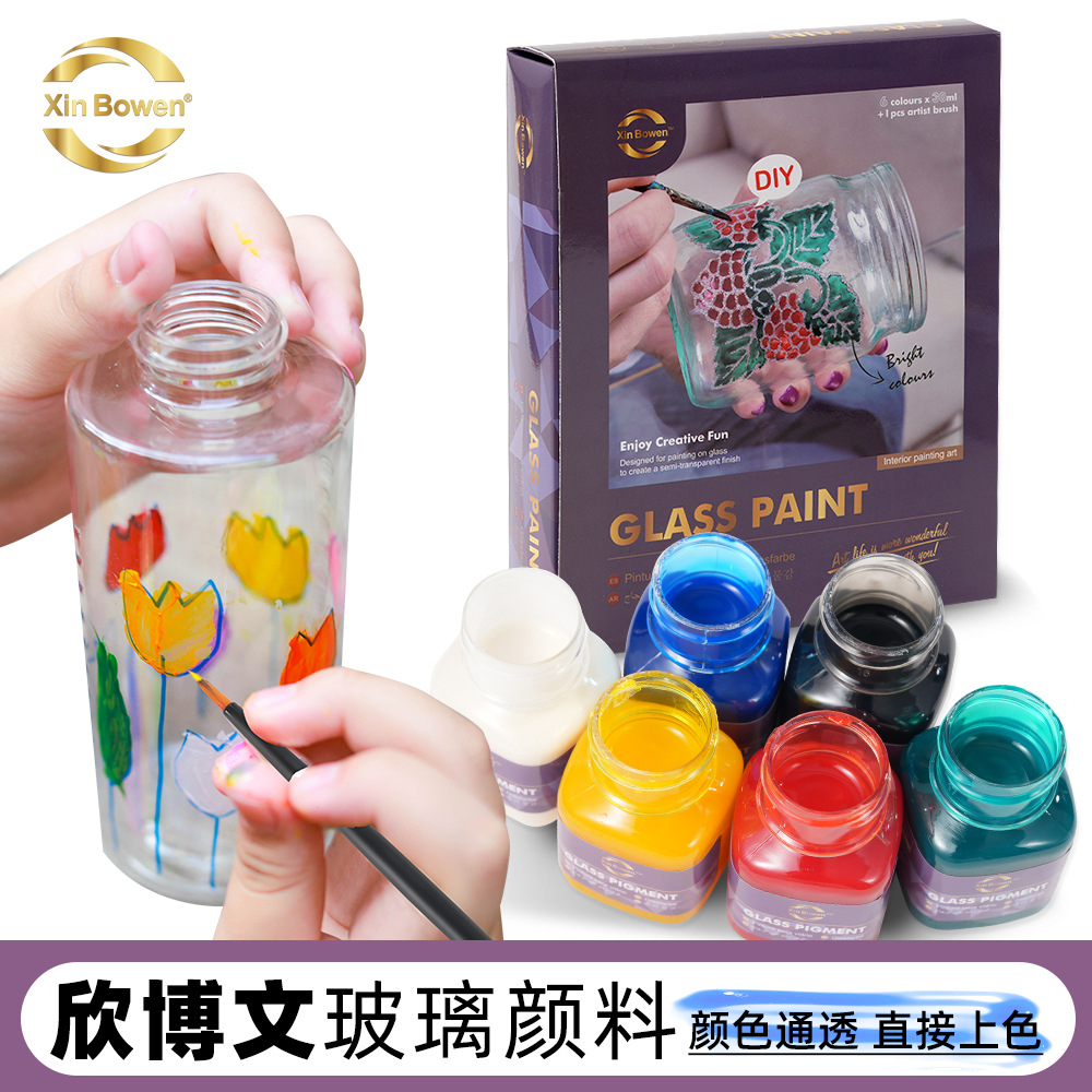 玻璃颜料套装6色装学生美术颜料手绘diy玻璃画画防水免烤颜料批发