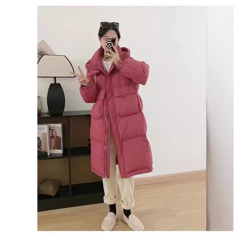 Off-Season Clearance Women's Mid-Length down Jacket 2024 Winter New Loose Korean Style White Duck down Thickened Hooded Coat