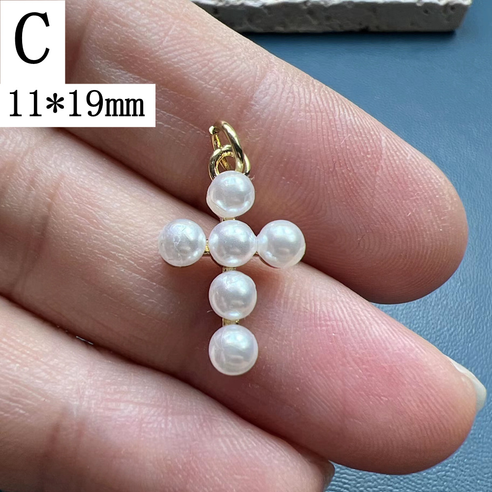 6g Weight DIY Jewelry Accessories Classification 1 Piece Quantity Imitation Pearl Material Cross Pattern Plating Design Simple Style Style 1 Piece Imitation Pearl Cross 4