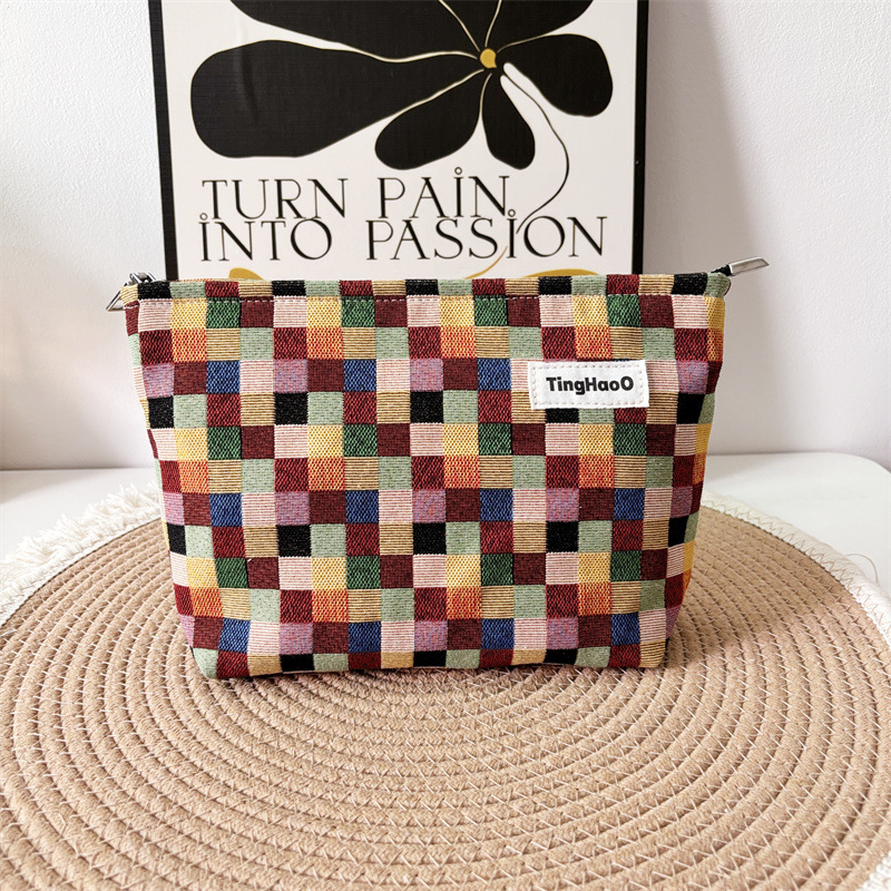 New Niche small size Travel Cosmetic Bag Women's Aunt's Towel Storage Bag Lipstick Inner Bag Portable Toiletry Bag Plaid