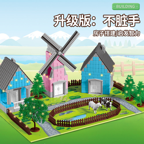 Children's Bricklayer Building House Brick Wall Toy Little House Model Assembly DIY Architect Cement Bricks