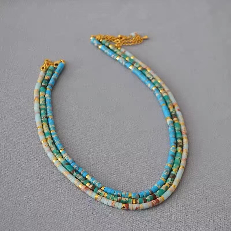 Niche Bohemian Fresh Sea Breeze Greek Beaded Metal Mixed Turquoise Clavicle Necklace Pendant