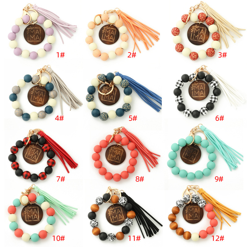 Cross-border New Etsy Leopard Wood Beads Hand Beaded Spotted Wood Beads Bracelet Handmade Tassel Bracelet Keychain Cross-border New Etsy Leopard Wood Beads Hand Beaded Spotted Wood Beads Bracelet Handmade Tassel Bracelet Keychain