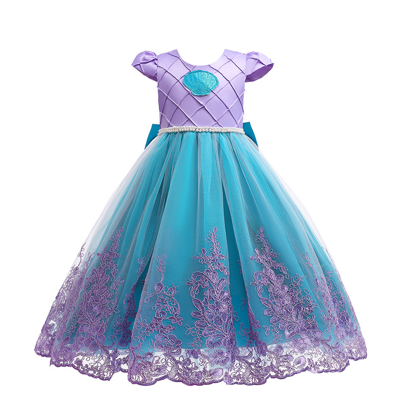 Vestido Infantil de eBay para Niñas, Diseño de Encaje con Lazo de Princesa Sirena, Traje de Actuación para Niñas