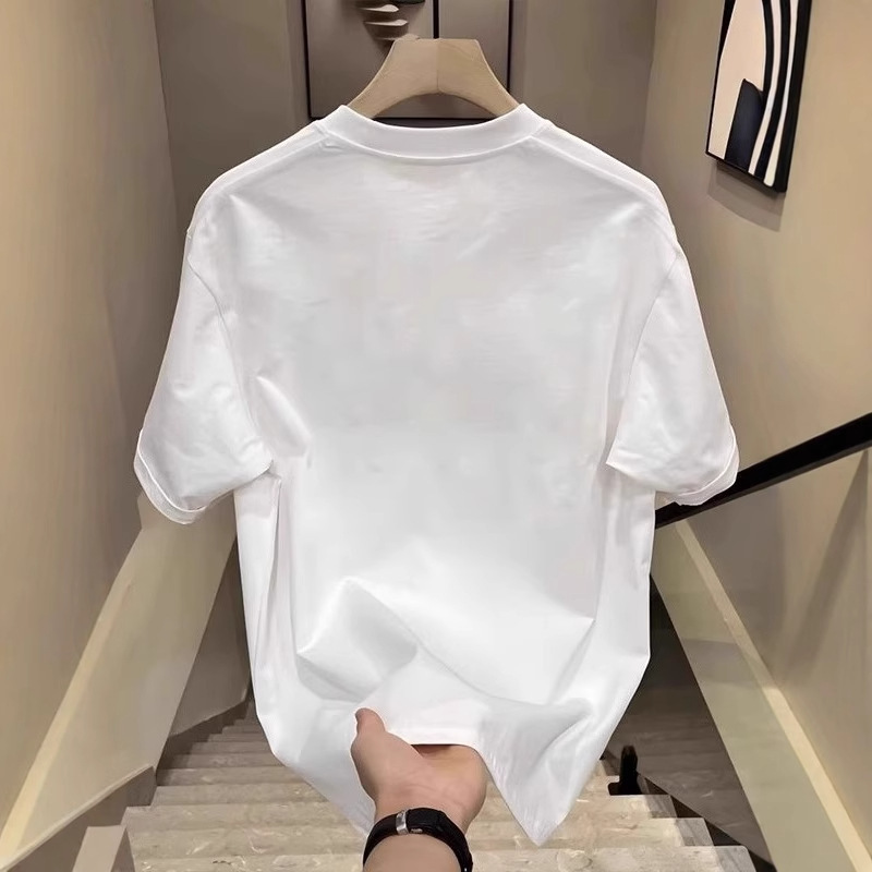 欧美式休闲风纯棉短袖t恤男ins潮牌原创字母印花圆领宽松上衣小众