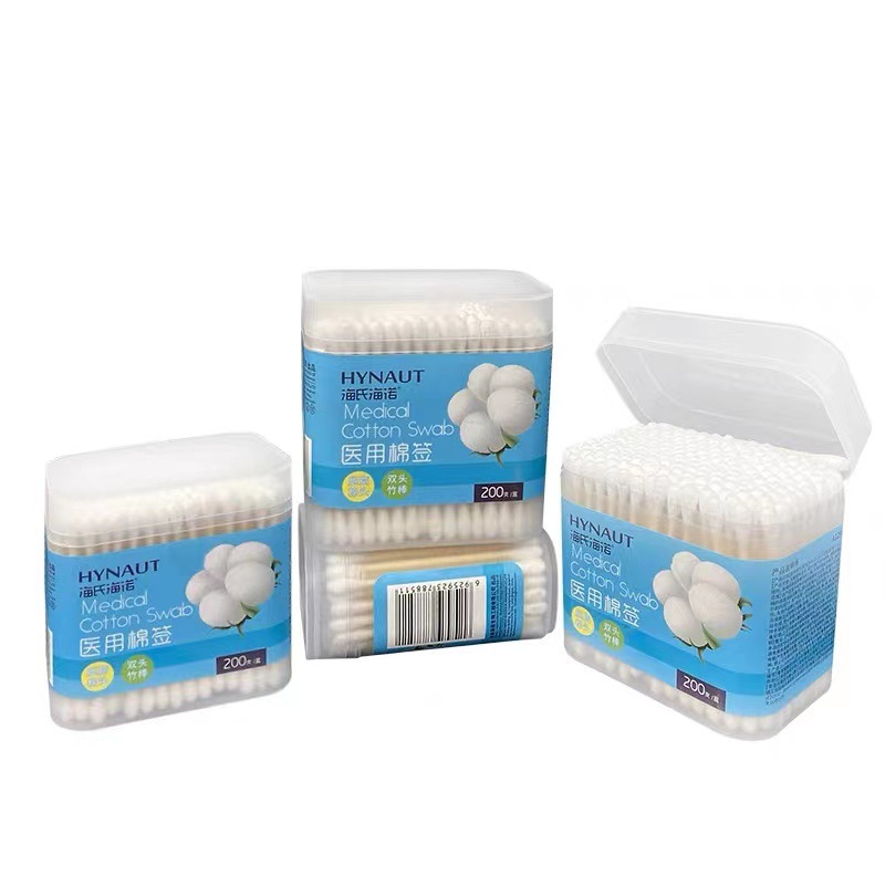 Haishi hainuo hisopo de algodón de doble cabeza redonda puntiaguda algodón absorbente desechable palo maquillaje viaje hisopo de algodón portátil oreja recogiendo