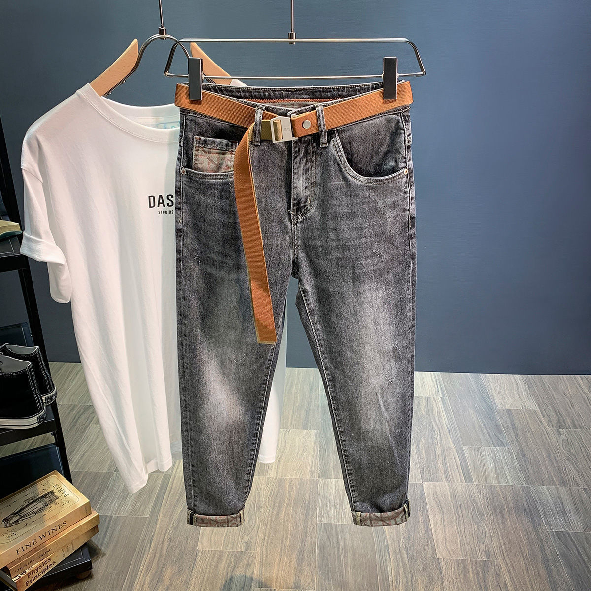Jean court de haute qualité pour hommes, nouvelle tendance élastique d'automne, pantalon décontracté ample et polyvalent pour hommes_voghion.com