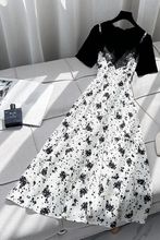 大码女装高档显遮肚子碎花裙胖妹妹休闲百搭蕾丝假两件套连衣裙