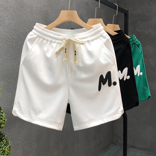 fashion brand lettered shorts men's summer thin casual sports pants quarter straight medium pants loose big pants