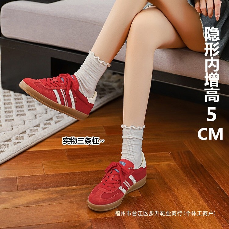Genuine Leather Red Moral Training Shoes for Women 2025 New Popular Style Inner Heightening Casual Sneakers Outdoor Thick-Soled Sports Forrest Gump Shoes