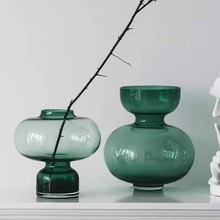 创意北欧风绿色葫芦玻璃花瓶设计款简约客厅样板间摆件水培插花器