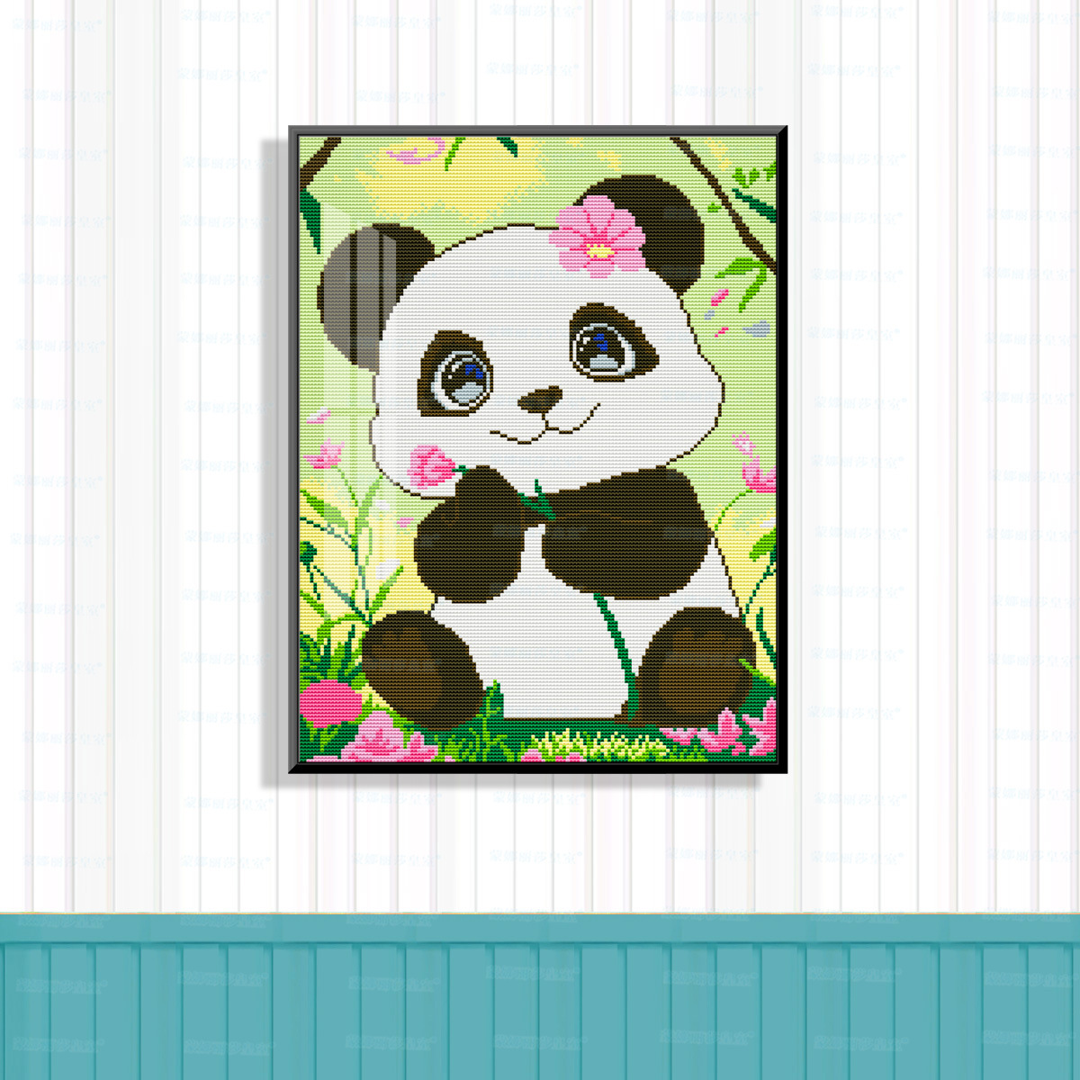 Mona Lisa dibujos animados reales para niños lindo panda pequeño nuevo estilo simple sala de estar bordado de hilo a mano image 3
