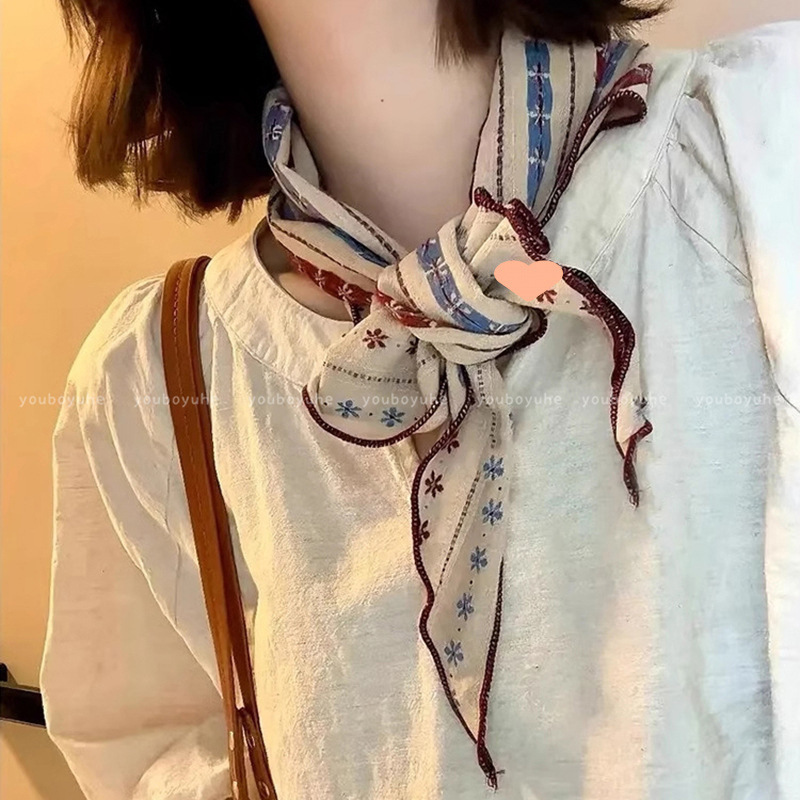 复古文艺棉麻丝巾女春夏出游护颈装饰三角巾系脖领巾日韩百搭围脖|undefined