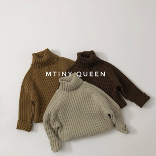 Autumn and Winter Children's Long-Sleeved Thick Pit High-Neck Knitted Base Shirt Korean Pullover Mori Sweater for Boys and Girls
