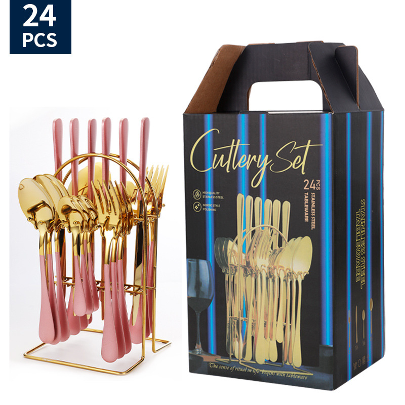 Juego de vajilla de acero inoxidable de Amazon transfronterizo 1010 Cuchillos, tenedores y cucharas de comida occidental Juego de 24 piezas Cuchillos y cucharas de bistec