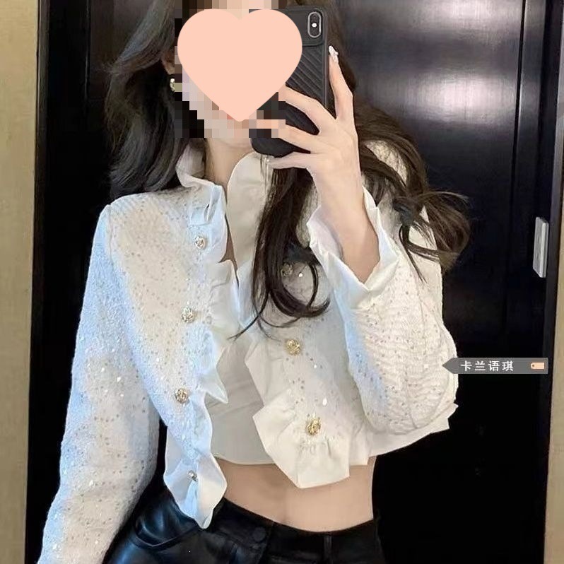 Short Chanel-style cardigan, Chinese style, new spring and autumn style, elegant and fashionable long-sleeved top, black outerwear.