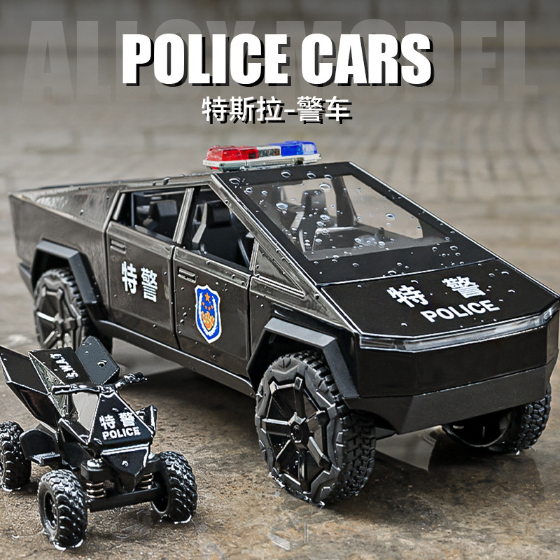 Car to 1:24 Tesla alloy pickup police car model pull back sound and light toy off-road vehicle bicycle boxed